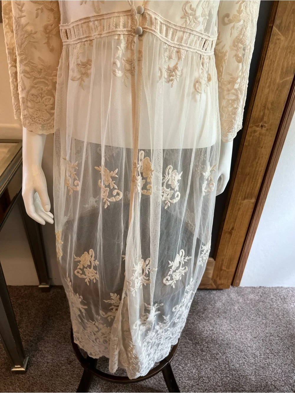 Torrid Mesh Embroidered Duster Kimono Ivory 00 M L 10 - Picture 4 of 15